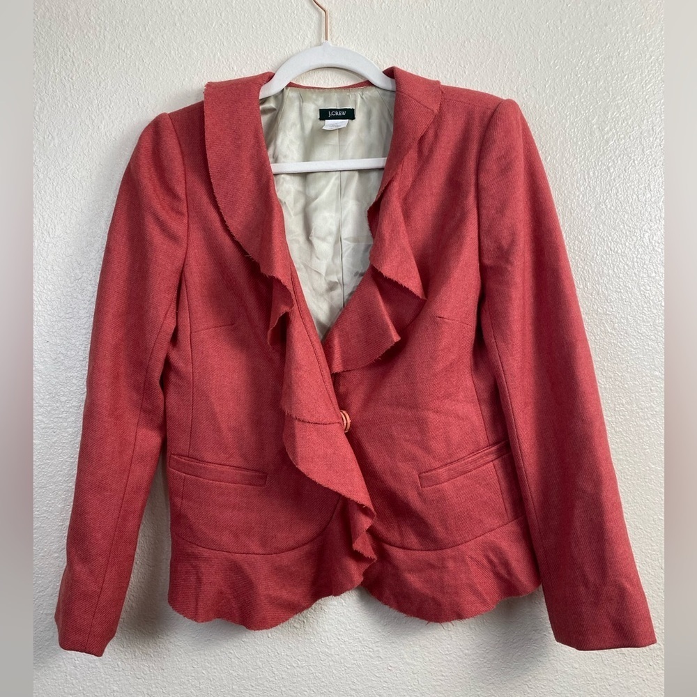 J.Crew Coral Wool Long Sleeve Office Career Single Breasted Blazer Jacket Size 4